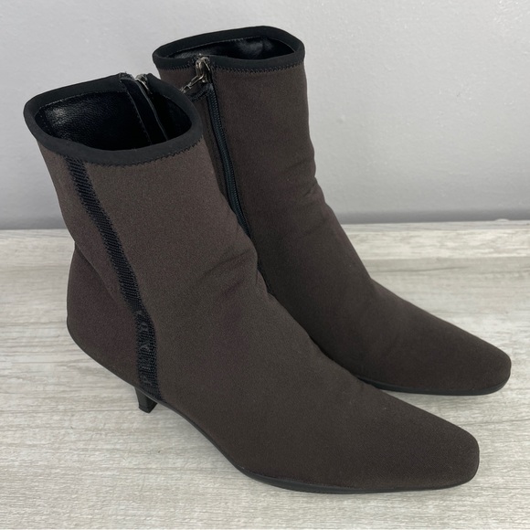 PRADA Donna brown microfiber pointed toe kitten heel ankle boots size 5.5 - Picture 15 of 16